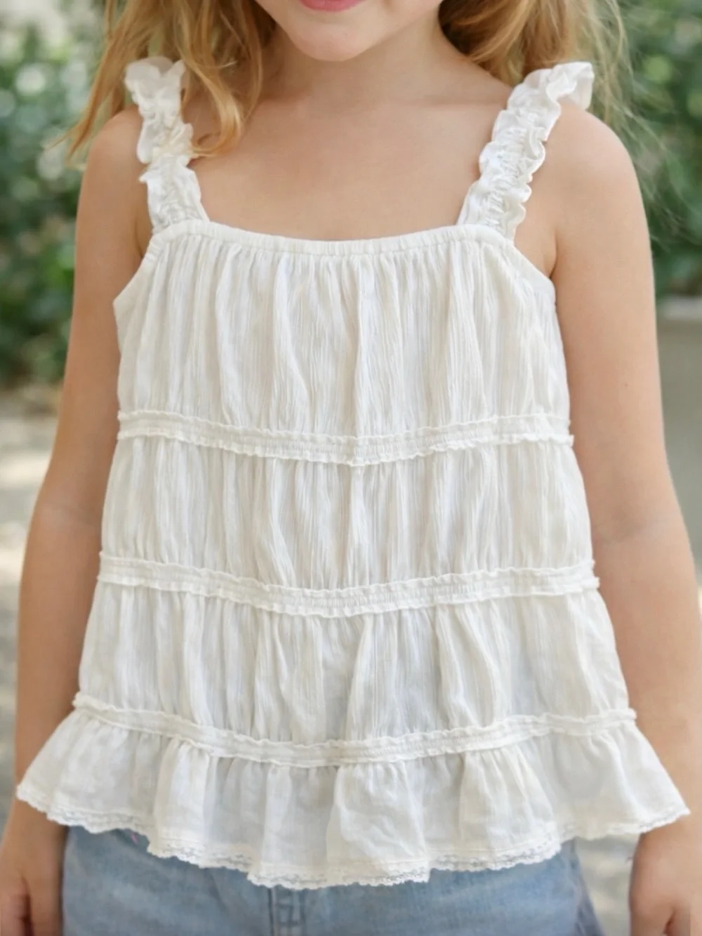 Old Navy Girls XL (14-16) White Smocked Ruffle Cami Tank Top Square Neck
